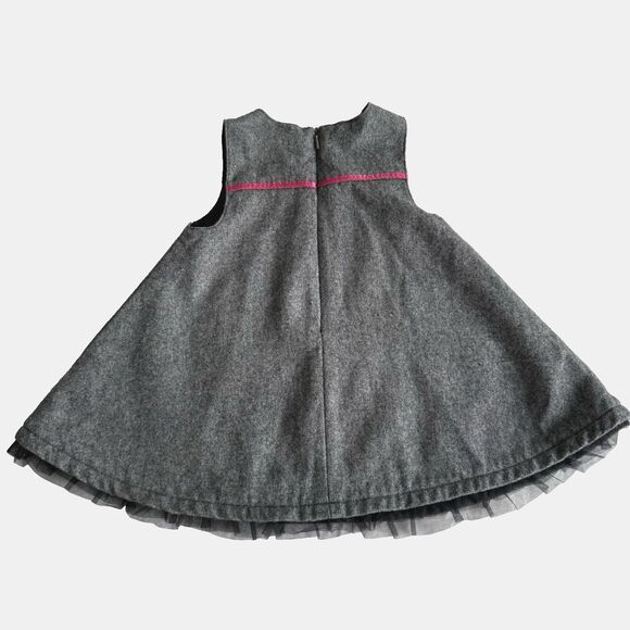 Y2K Girls Gymboree Gray Wool Blend Jumper Dress City France Pink Twirl Sz 6-12M - Picture 8 of 8